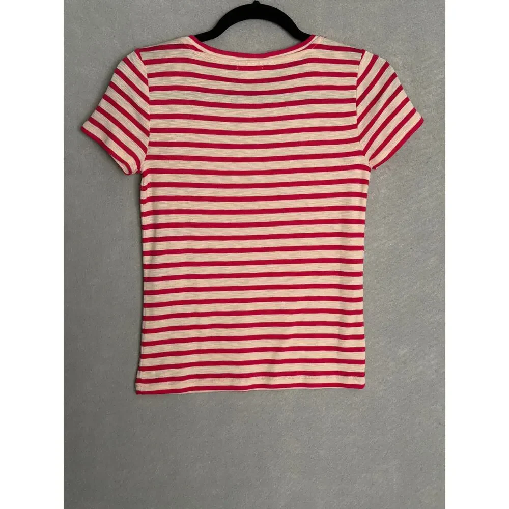 NZT Nic+Zoe Crew Neck T-Shirt Stripe Short Sleeve Red Women's X-Small NEW